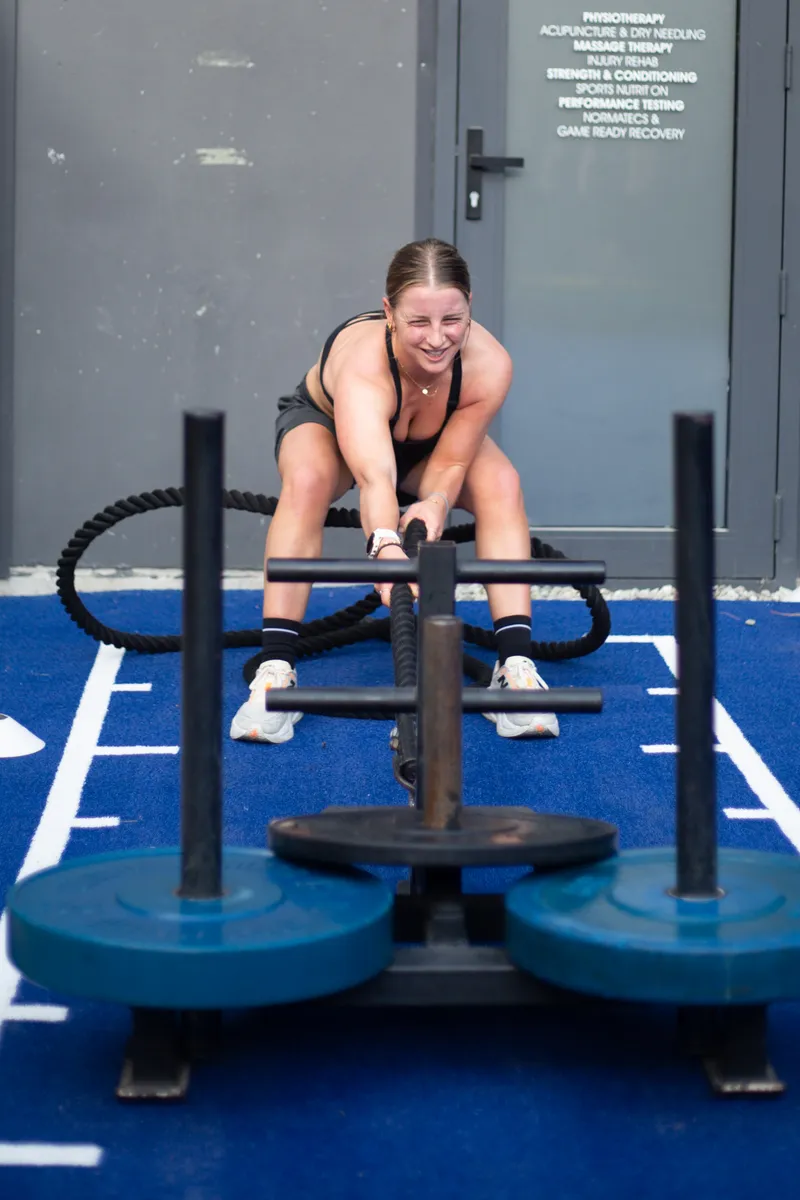 Sled push training at Hyrox class in Queenstown